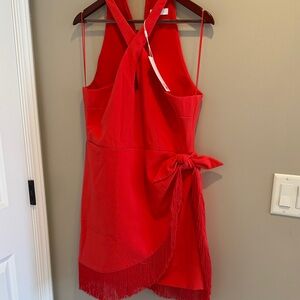 Likely Red Halter Dress with Fringe Detail size 14 women’s NWT